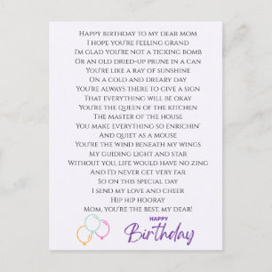 Cartão Postal Poema Engraçado para Aniversário da Mamãe
