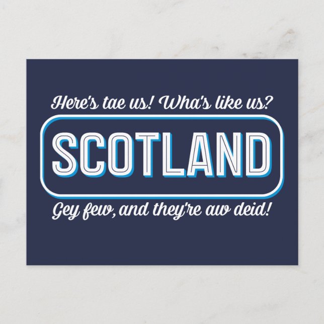 Cartão Postal Poema Escocês, o que é como nós? Brinde (Frente)