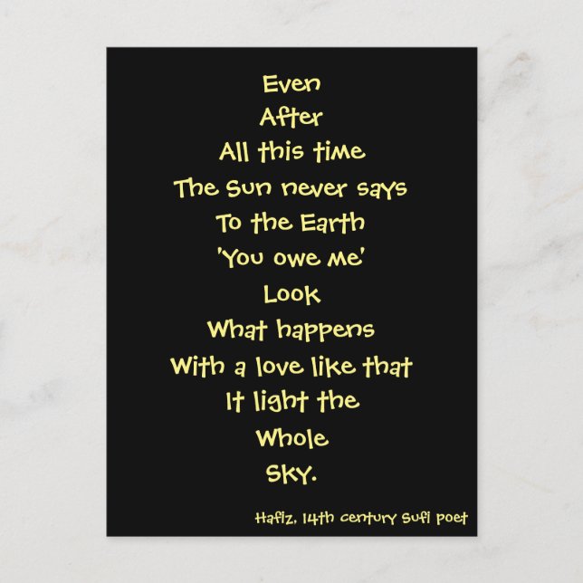 Cartão Postal poema hafiz (Frente)