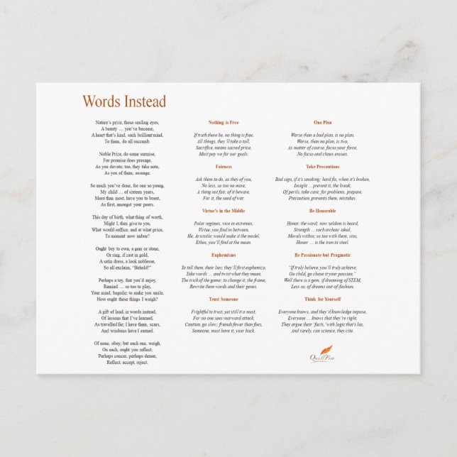 Cartão Postal Poema Palavras Em vez (Frente)