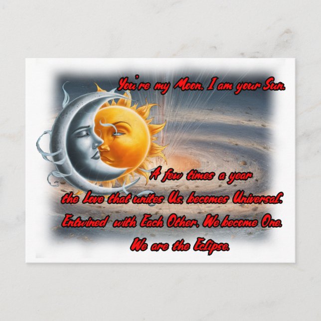 Cartão Postal Poema sobre Sol, Lua e Amor em um (Frente)