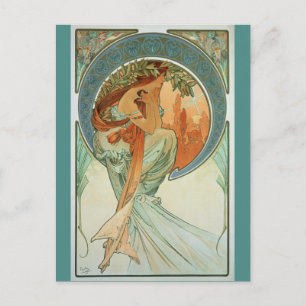 Cartão Postal Poesia de Alfons Mucha - Art Nouveau
