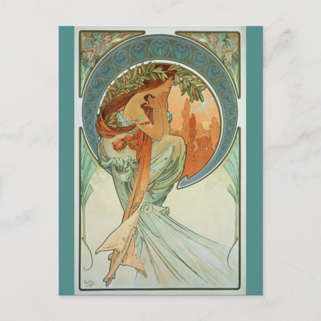 Cartão Postal Poesia de Alfons Mucha - Art Nouveau (Frente)