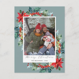 Cartão Postal Poinsettia Christmas Pine Agulha Engraçado Mensage