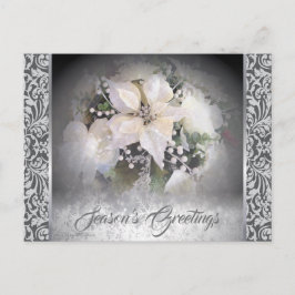 Cartão Postal Poinsettia de Natal Branco Elegante