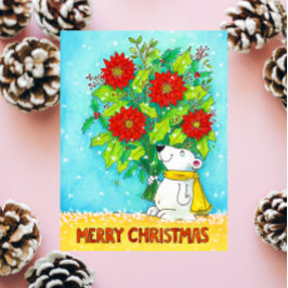 Cartão Postal Poinsettia Feliz Natal Urso