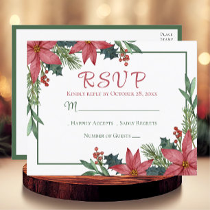 Cartão Postal Poinsettia Red Casamento no inverno Christmas RSVP