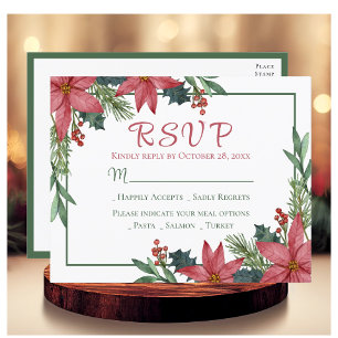 Cartão Postal Poinsettia Red Christmas Floral Weding RSVP