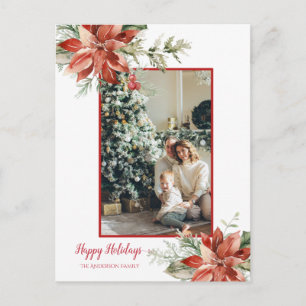 Cartão Postal Poinsettia Red Frame 2 Foto Saudação de Natal