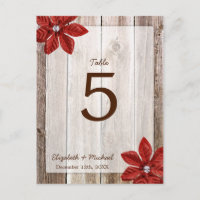 Poinsettia Rustic Barn Wood Table Number