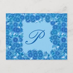Cartão Postal Poinsettia Wreath com Monograma, Azul