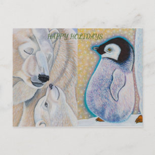 Cartão Postal Polar Bear Love and Baby Penguin