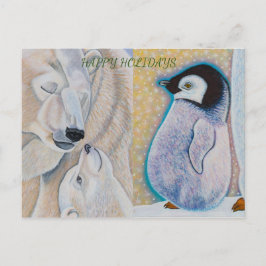 Cartão Postal Polar Bear Love and Baby Penguin
