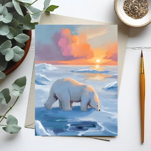 Cartão Postal Polar Bear Pintura Animal Winter
