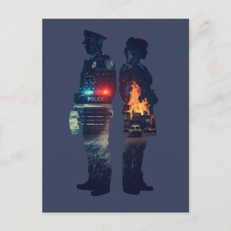 Cartão Postal Police Officer and Nurse Couple Silhouette
