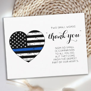 Cartão Postal Policial Thin Blue Line America Flag Heart Obrigad