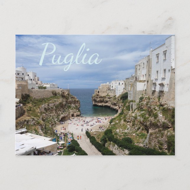 Cartão Postal Polignano a Mare city Beach, Puglia envia o texto (Frente)
