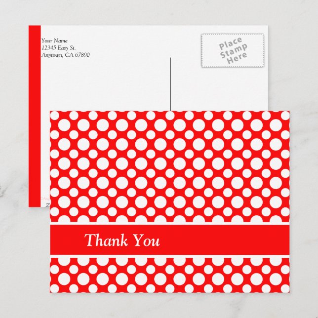 Cartão Postal Polka-Pontos Brancos no Personalizado Vermelho Obr (Frente/Verso)