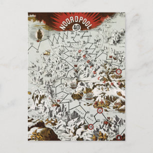 Cartão Postal Pólo Norte Antigo Mapa Mundial Antigo Vintage