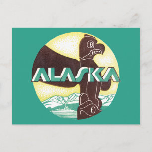 Cartão Postal Pólo Totem de Viagem Antigo do Alasca Águia Pássar