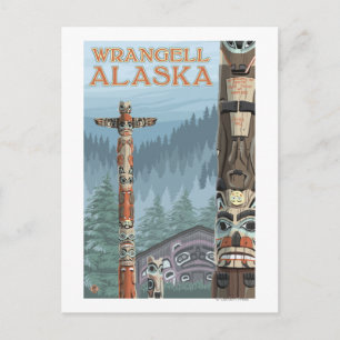 Cartão Postal Polos de Totem do Alasca - Wrangell Alaska