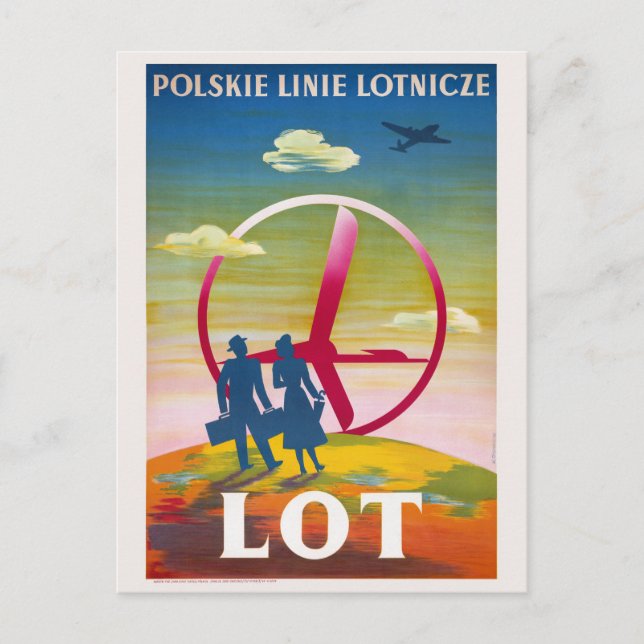 Cartão Postal Polskie Linie Lotnicze Poster vintage LOT (Frente)