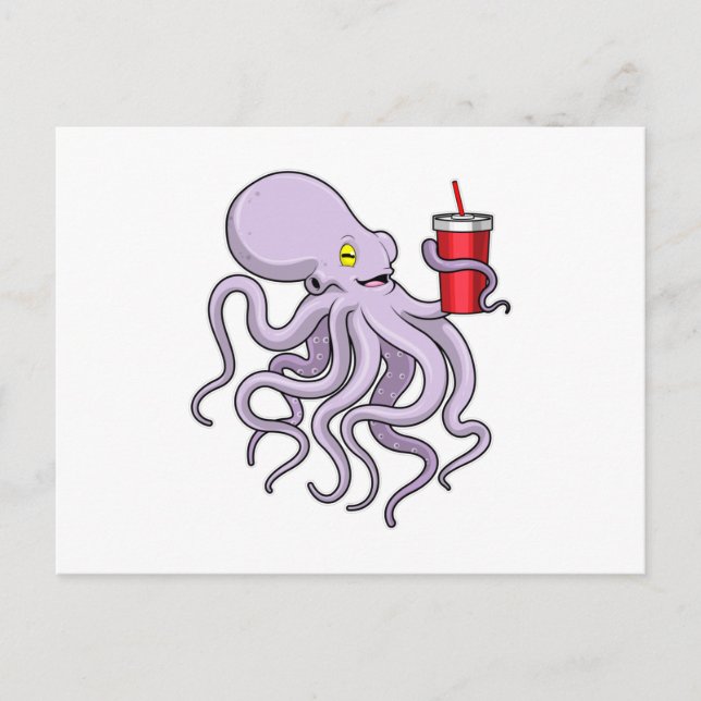 Cartão Postal Polvo com Caneca de Bebida (Frente)