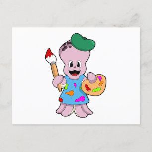 Cartão Postal Polvo como Pintor com Pincel