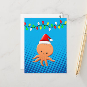 Cartão Postal Polvo de desenho animado fofo com chapéu de Papai