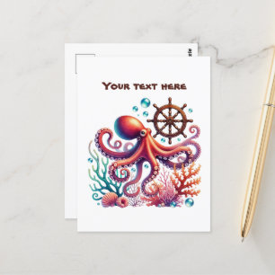 Cartão Postal Polvo de praia fofo personalizável