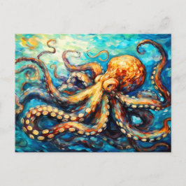 Cartão Postal Polvo em Pintura a Óleo de Oceano Giratório