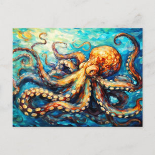 Cartão Postal Polvo em Pintura a Óleo de Oceano Giratório