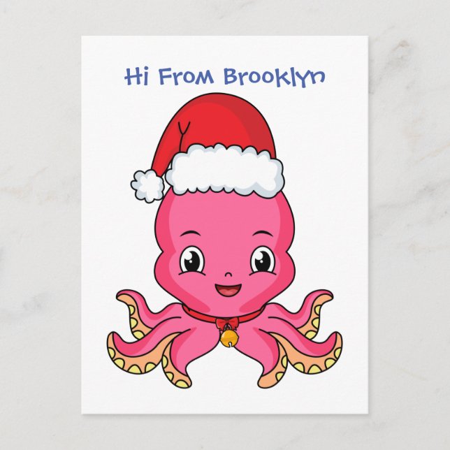 Cartão Postal Polvo fofo e feliz usando chapéu de Natal desenho  (Frente)