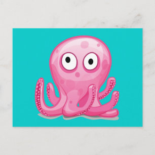 Cartão Postal polvo rosa bobo fofo