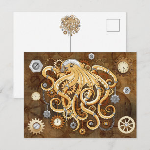 Cartão Postal Polvo Steampunk Retro Fantasia Mecânica