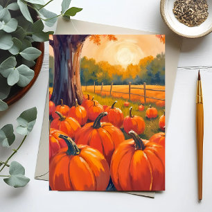 Cartão Postal Pomar de Abóboras Outono Laranja Aquarela Outono