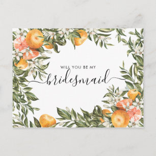 Cartão Postal Pomar de Citros de Aquarela   Be My Bridesmaid