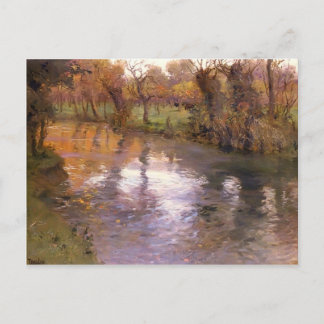 Cartão Postal Pomar nas margens do rio por Frits Thaulow