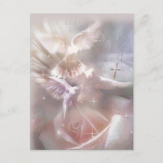 Cartão Postal pomba/cruz/rosa