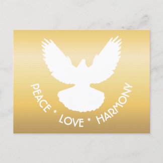 Cartão Postal Pomba da Paz em Voo Branco sobre Dourado Simplesme