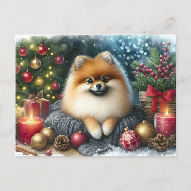 Cartão Postal Pomerânia Bonita Cozy Aquarela Arte de inverno (Frente)