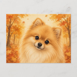 Cartão Postal Pomeranian Autumn Forest Dog