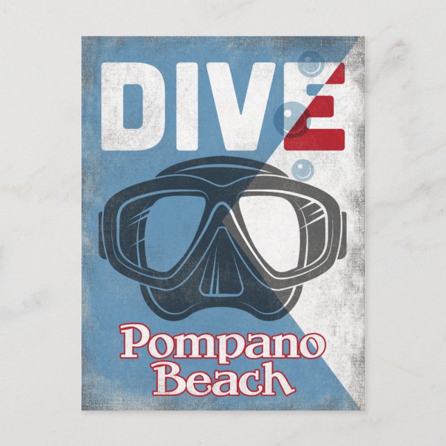 Cartão Postal Pompano Beach Vintage Scuba Merging Mask (Frente)