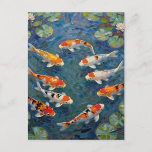 Cartão Postal Pond Lilies Impressionista Peixes Koi