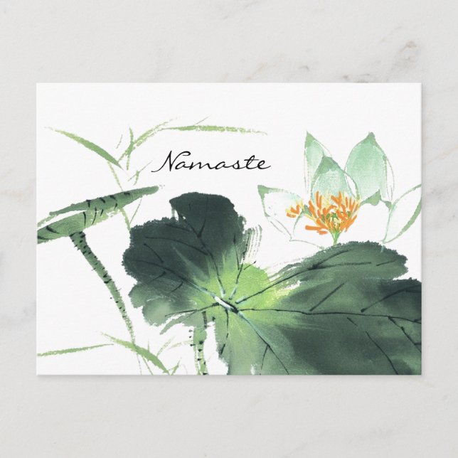 Cartão Postal POND LOTUS PEACE l Pincel Chinês Pintura de Pincel (Frente)