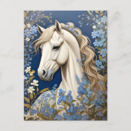 Cartão Postal Pônea Branca Elegante E Esquece-Me-Nozes