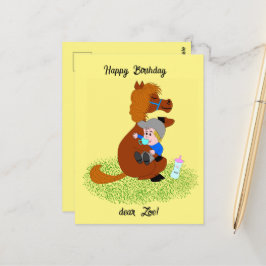 Cartão Postal Pônei engraçado e fofo com bebê - aniversário de c
