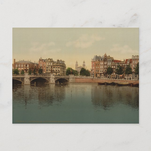 Cartão Postal Ponte azul e rio Amstel, Amesterdã (Frente)