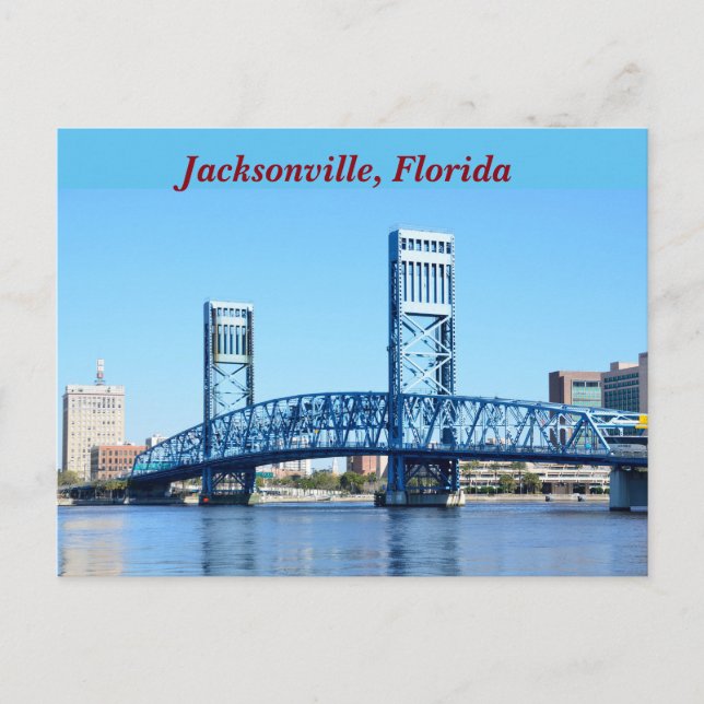 Cartão Postal Ponte Azul Famosa Jacksonville, Flórida (Frente)