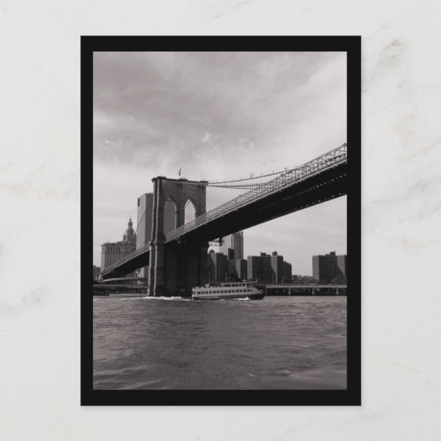 Cartão Postal Ponte B&W do Brooklyn NYC (Frente)